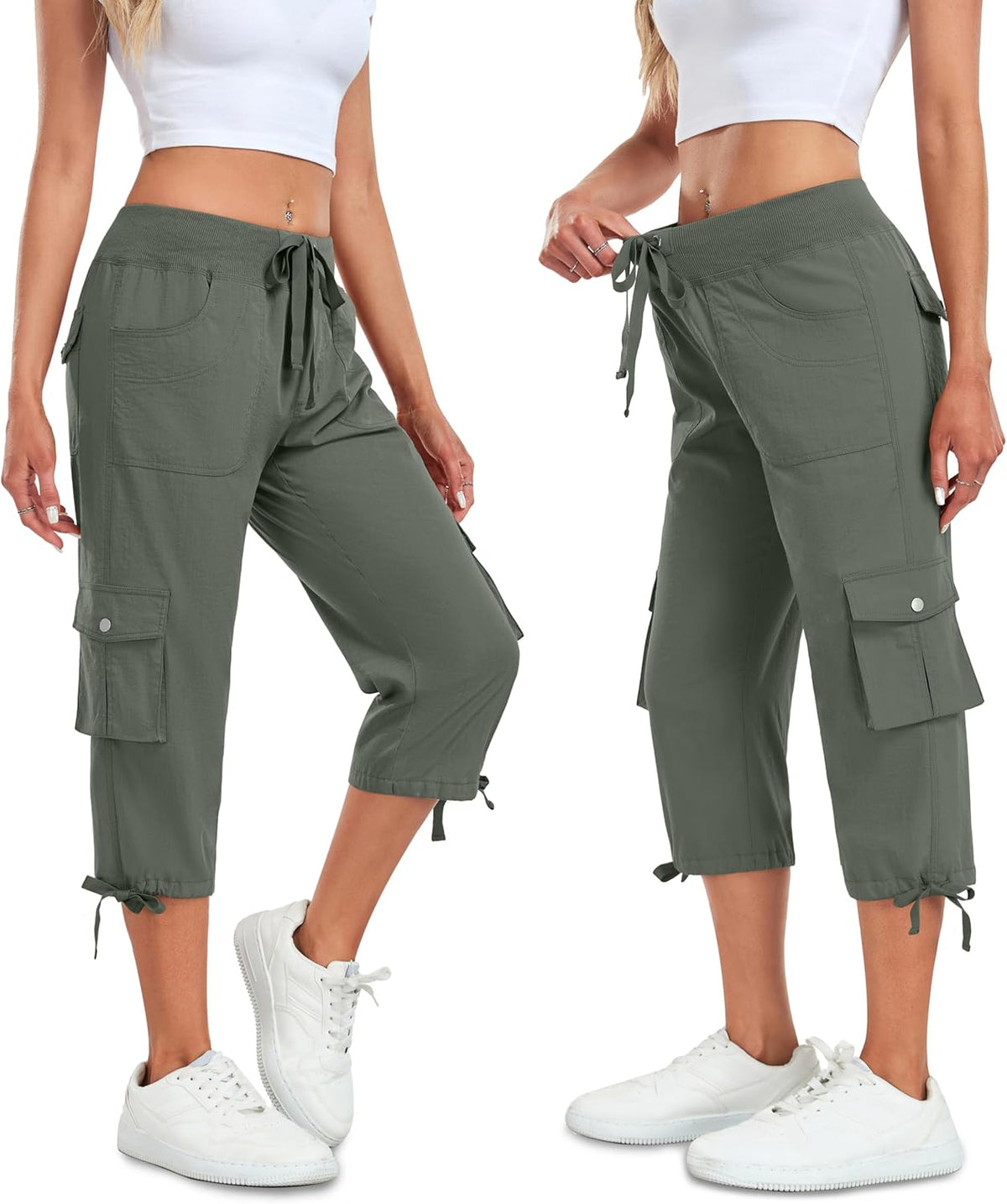 Skiennix Women's Cargo Capris Pants - Lightweight Quick-Dry Hiking Pants with 6 Pockets | Casual Outdoor Travel