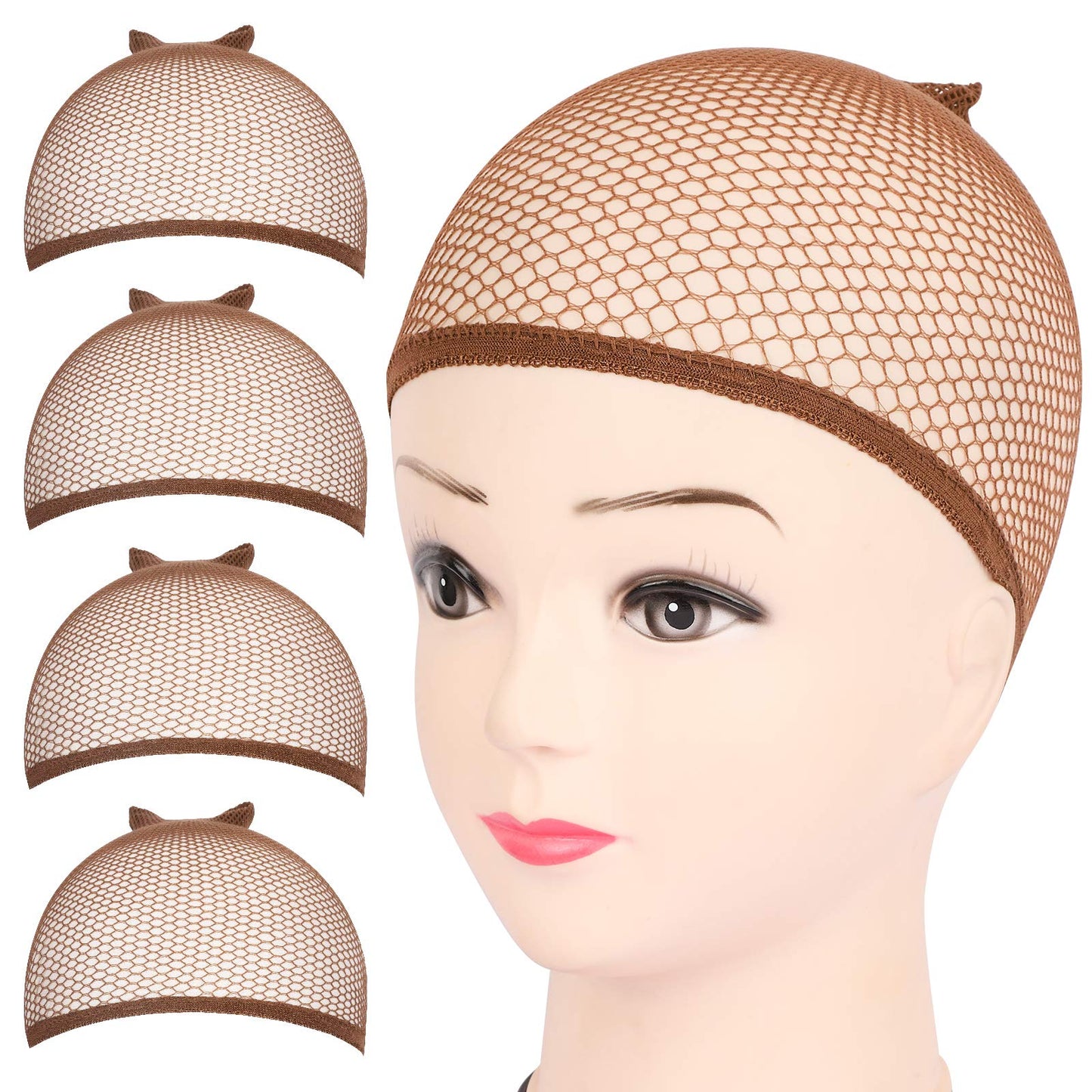 Fandamei 4Pcs Dark Brown Mesh Wig Cap, Closed End Hair Mesh Net Wig Caps, Liner Weaving Caps For Women, Men, Kids