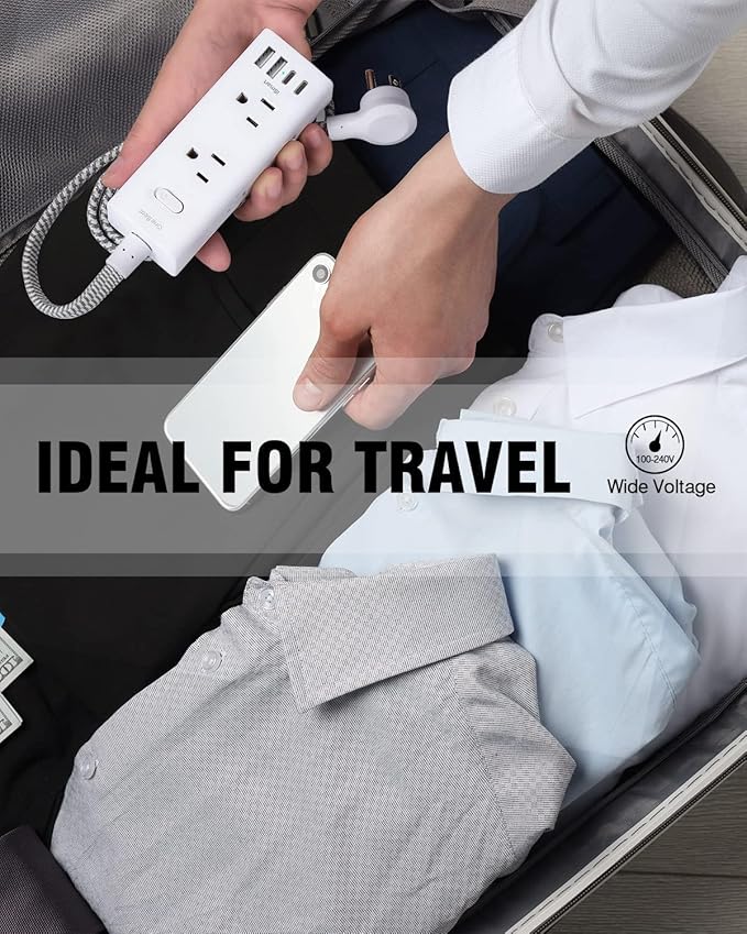 Short Extension Cord 3Ft, Flat Plug Power Strip Surge Protector - 6 Widely Outlets with 4 USB Ports (2 USB C), Wall Mount Small Power Strip for Travel Home Office College Dorm