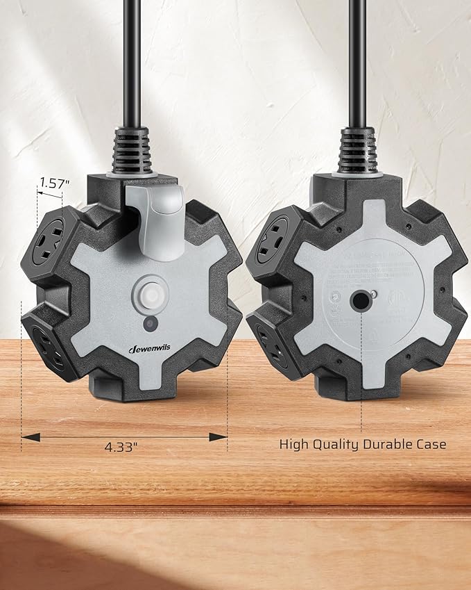 DEWENWILS Industrial Power Strip with 5-Outlet, 15FT Heavy Duty Extension Cord for Garage, Workshop, ETL Listed, 14/3 AWG SJTW, Circuit Breaker, Swivel Safety Covers
