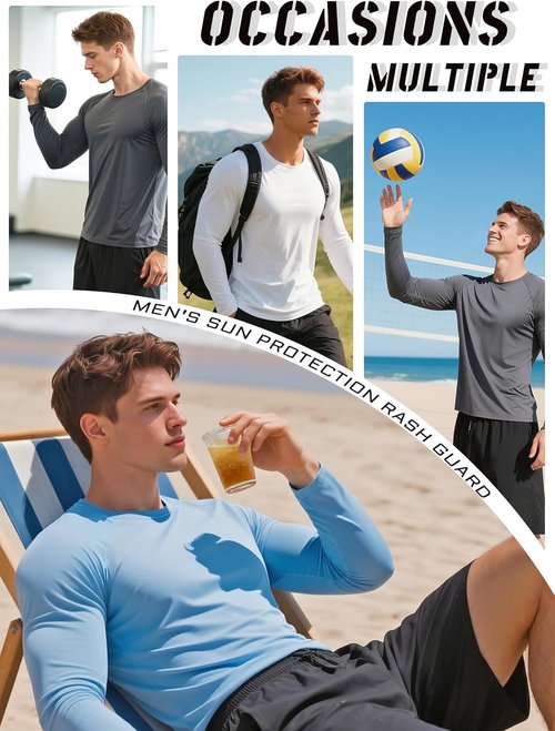 KEFITEVD Men's Long Sleeve UV Protection Shirt - Quick Dry Rash Guard for Fishing & Athletics