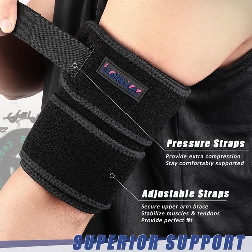 beister Compression Upper Arm Brace (Single), Biceps Tendonitis Support Brace for Men & Women with 4 Pressure Straps, Triceps Compression Sleeve & Wrap for Muscle Strains, Tendovaginitis, Pain Relief