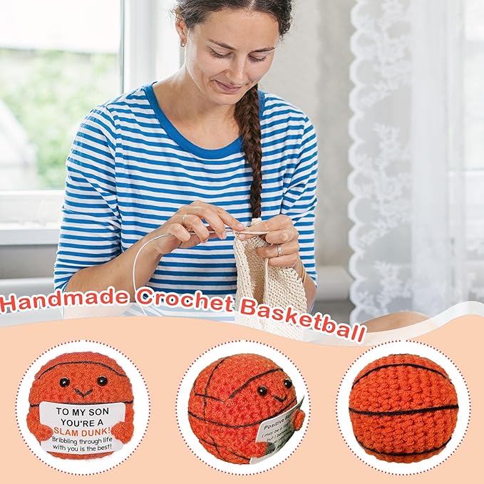 Mini Handmade Crochet Basketball,Christmas Stocking Stuffer Gift for Son or Son-in-Law from Mom and Dad, Cool Birthday, Graduation & Xmas Present for Son