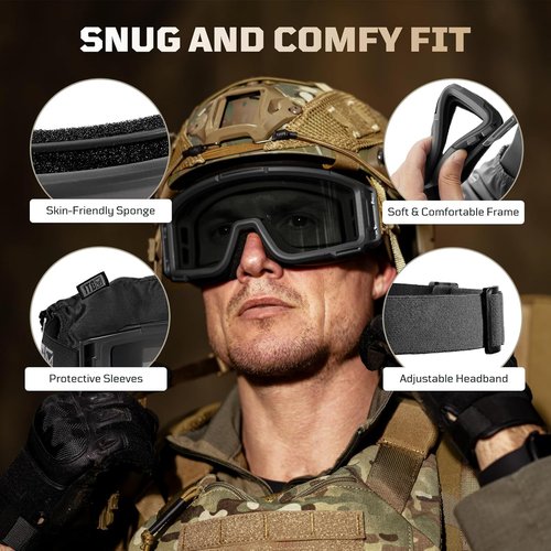 1TG Tactical Airsoft Goggles - Anti-Fog Safety Glasses with 3 Impact-Resistant Lenses for Shooting, Skiing & Riding