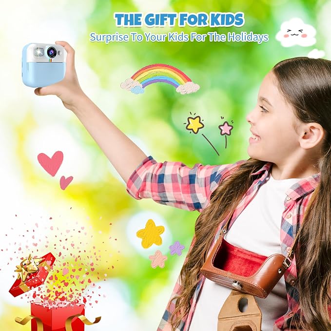 Kid Camera for Boys, Portable Toddler Blue Printing Camera Toy 1080P Video
