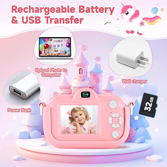 Kids Camera Toys for Ages 3 4 5 6 7 8 9 Girls, 48MP Dual Lens Toddler Digital