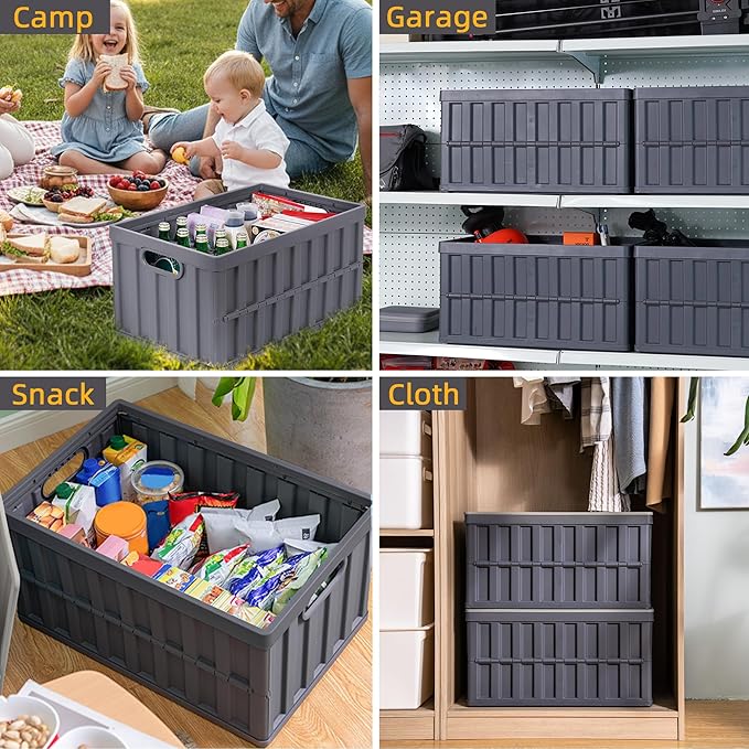 Citylife 64L Collapsible Storage Bins with Lids Plastic Storage Containers for Organizing Stackable Storage Box Large Heavy Duty Utility Crates, 2 Packs