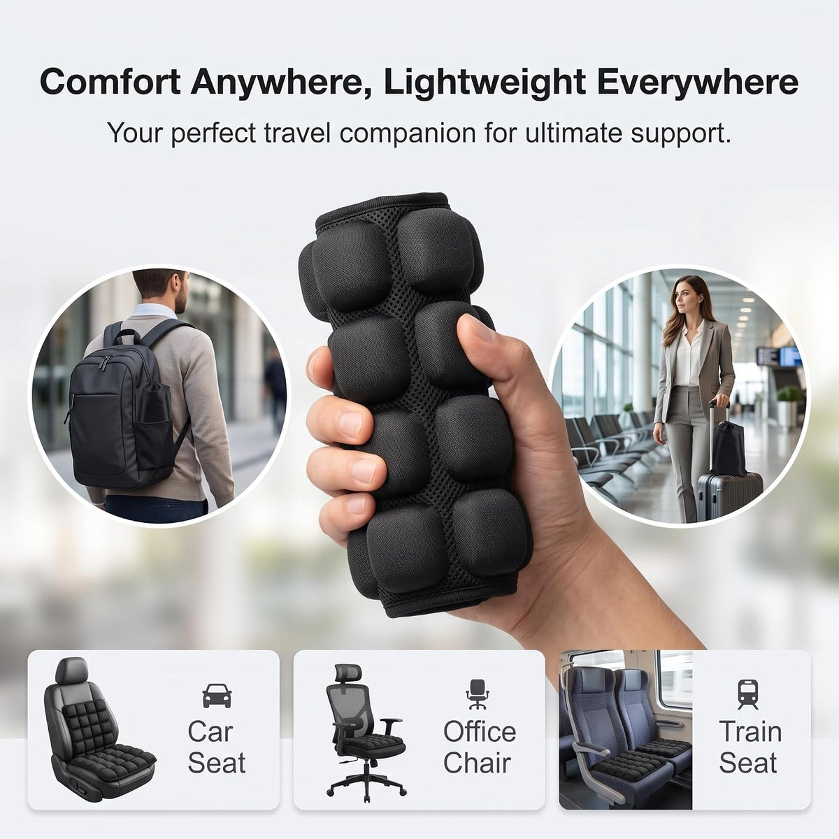 Travel Cushion Airplane Seat,Airplane Seat Cushion for Long Flights,Press Type Air Inflatable Seat Cushion with 36 Airbags for Car,Plane,Wheelchair,Office,Stadium,Ergonomic Comfort Support