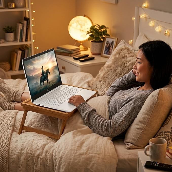 HP 14" Laptop · Microsoft 365 Included · 576GB Storage (64GB + 512GB SD) · 4GB RAM · HD Display · 12-Hour Battery · WiFi · Bluetooth · Windows 11 White