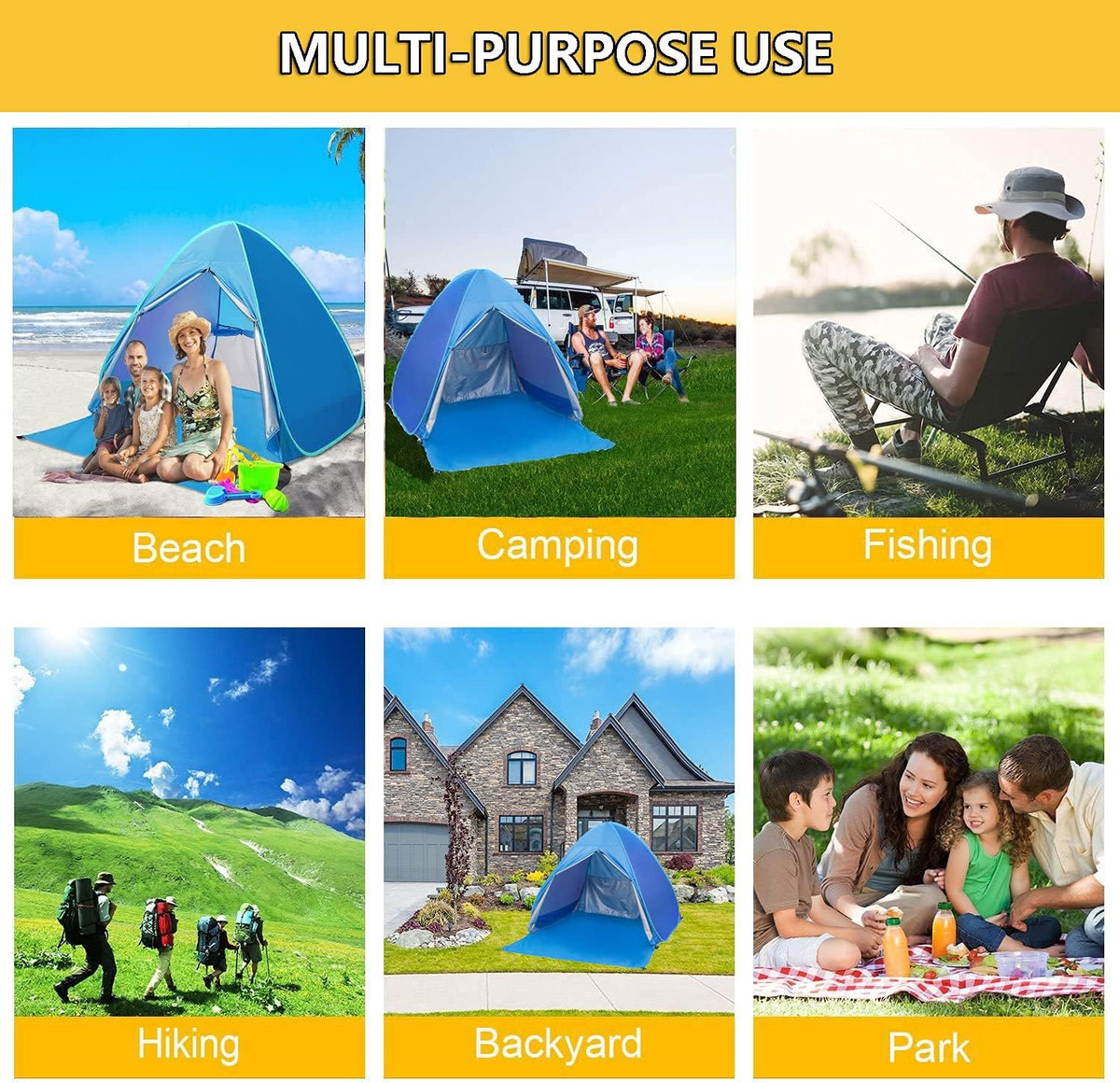 Skiennix Pop Up Beach Tent - UPF 50+ Sun Shelter for 2-3 People | Ideal for Camping, Fishing & Picnics (Blue)