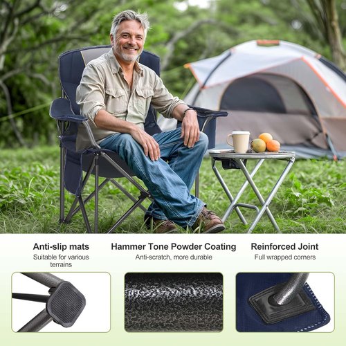 LET'S CAMP Oversized Heavy Duty Folding Camping Chair - Padded with Cup Holder & Cooler Bag, 450 LBS Capacity | 2 Pack