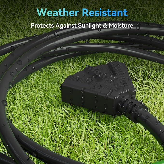 K KASONIC - 50 Ft Extension Cord with 3 Outlets, UL Listed 16/3 SJTW 3-Wire Grounded, 13A 125V 1625W for Indoor/Outdoor Use - Black