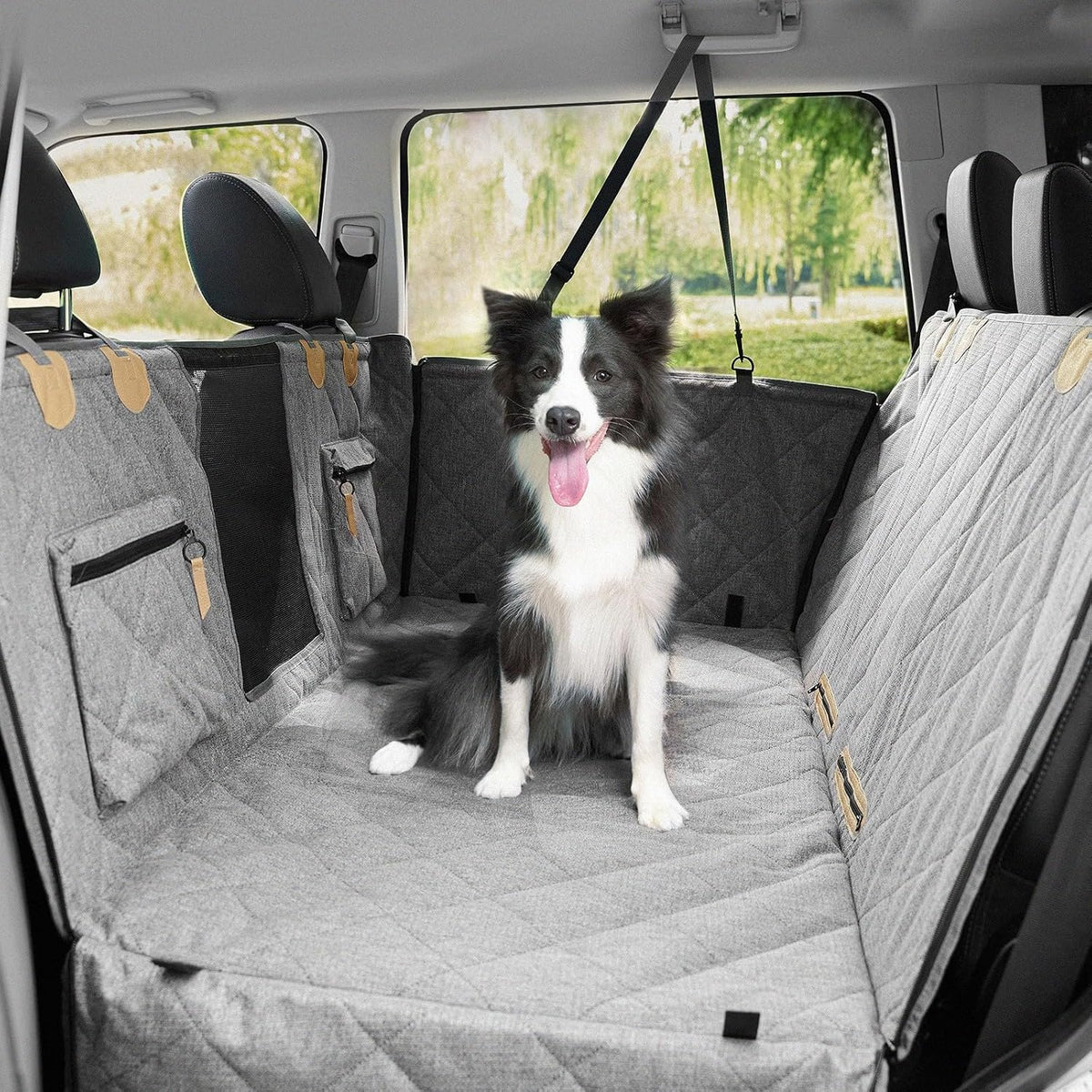 Dog Car Seat Cover for Back Seat, Hard Bottom Back Seat Extender for Dogs, Waterproof Car Hammock, Backseat Bed and Car Seat Protector, Nonslip Fit for Cars, SUVs, Trucks, 52 x 25 in, Black
