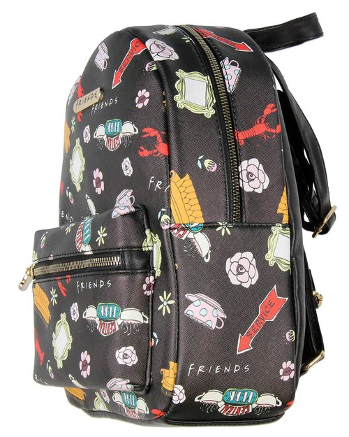 Bioworld Friends TV Show Allover Toss Print Faux Saffiano Leather Mini Backpack Bag