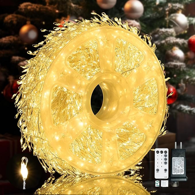 Fairy Lights Plug in,Dailyart 3000 Led Cluster Lights with Timer 195Ft Waterproof Warm Twinkle String Light with Remote for Bedroom Wreath Garland Window Wedding Christmas Tree Decoration,Sliver Wire