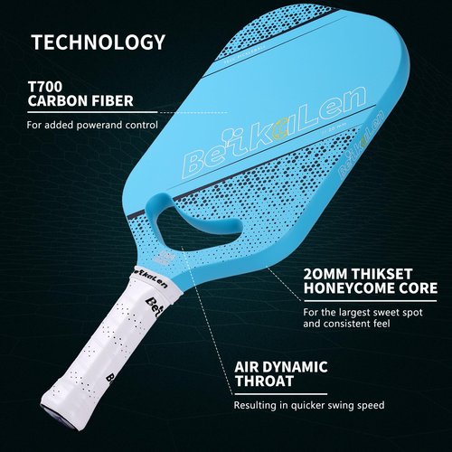 BKL BeikaLen USAPA Carbon Fiber Pickleball Paddle | T700 Carbon Friction Surface Pickleball Paddle | 20mm Honeycomb Core | The Pickle Ball Paddle Designed for Unmatched Control and Added Power Blue