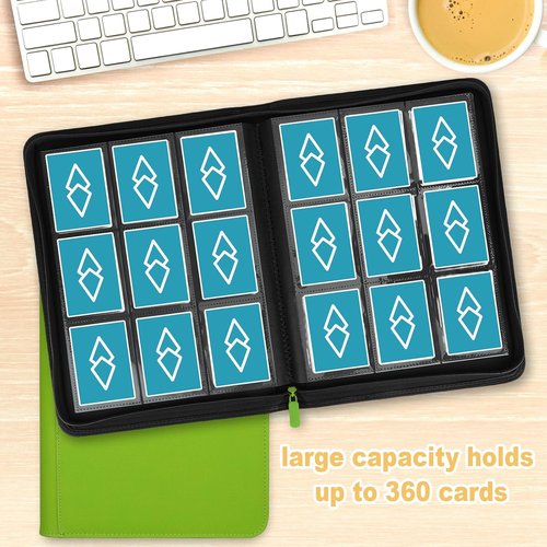 GERMUN Trading Card Binder - 9 Pocket Premium Card Holder for 360 Cards | Double-Sided Album (Grass Green)