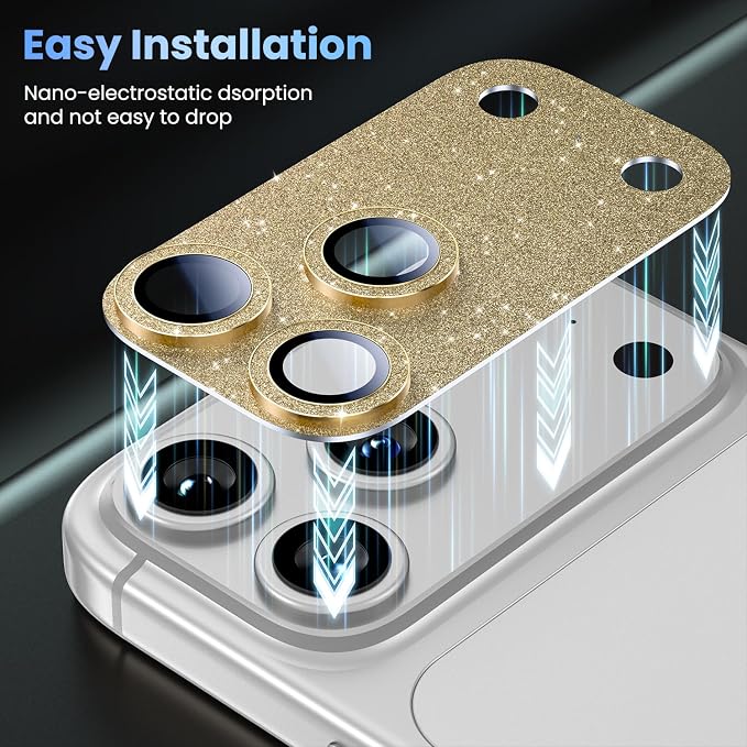 Uyiton for iPhone 17-Pro Camera-Lens Protector: Bling Metal Tempered Glass Rear