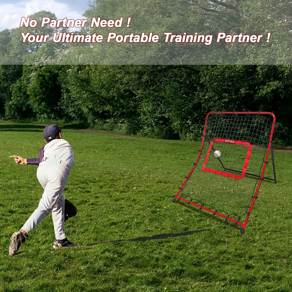 Zonlolo Baseball Pitchback Net - Adjustable Rebounder Trainer for Solo Practice | Three Angles