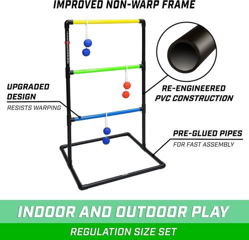 GoSports Ladder Toss Game Set - Indoor & Outdoor Fun with 6 Soft Rubber Bolo Balls & Travel Case
