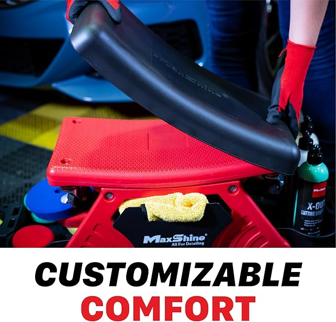 Maxshine 2-in-1 Modular Detailing Creeper Seat with Cushion – Rolling Creeper with Removable Cushion & Tool Tray – Heavy-Duty Polyethylene & Steel Frame, 4” Wheels