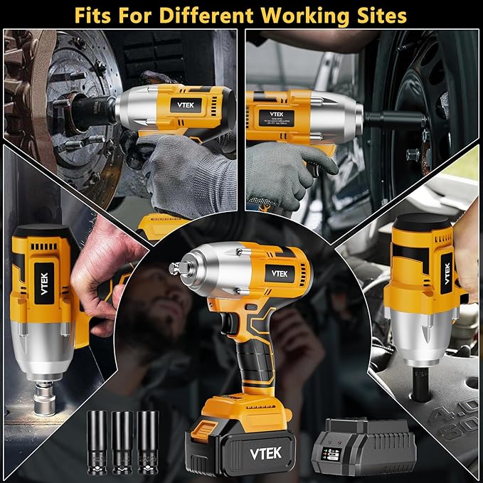 VTEK Brushless Impact Wrench 1/2 Inch Cordless Impact Wrench,Max Torque 700N.m Impact Gun 515 ft-lbs for Car Tiers