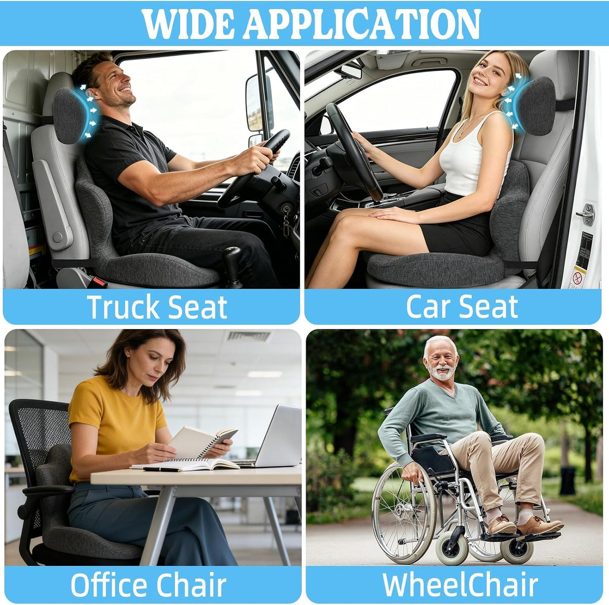 3-in-1 Memory Foam Seat Cushion and Headrest Pillow with Lumbar Support