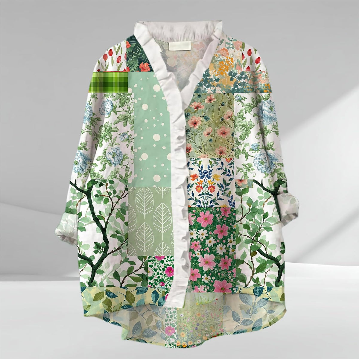 Skiennix Women's Bohemian Kimono Cardigan - Lightweight Floral Patchwork Design | Open Front Ruffled Style