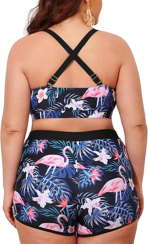 NIeyook Plus Size 3-Piece Tankini Swimsuit Set - Athletic Bathing Suit with Boy Shorts & Sports Bra