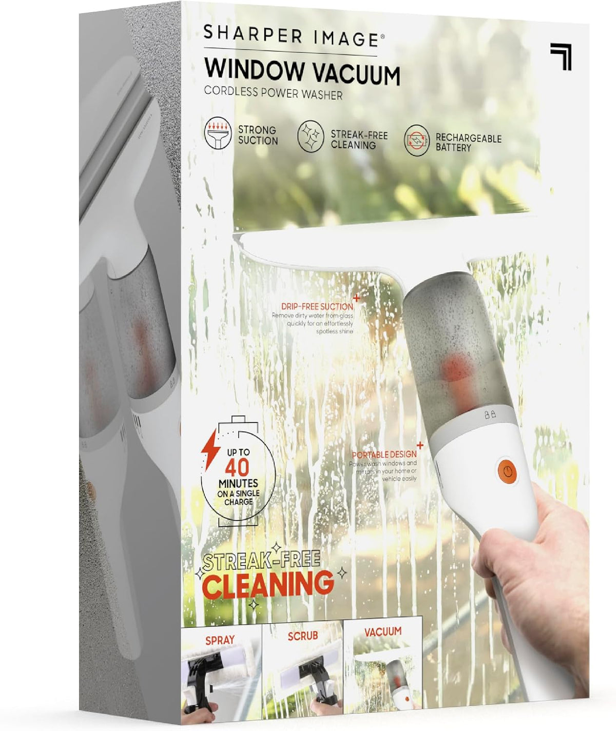 Sharper Image® 2-in-1 Window Vacuum Cleaner Kit – Cordless Squeegee, Spray Bottle, 11" Blade, 2 Washable Microfiber Pads| Cleaning Supplies Tool Set| Glass, Mirrors, Shower, Windows, Car Windshield