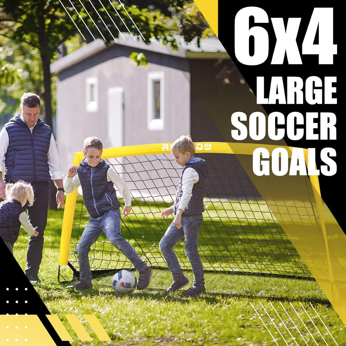 RUNBOW 6x4 FT Portable Kids Soccer Goal - Folding Soccer Net with Carry Bag for Indoor/Outdoor Training