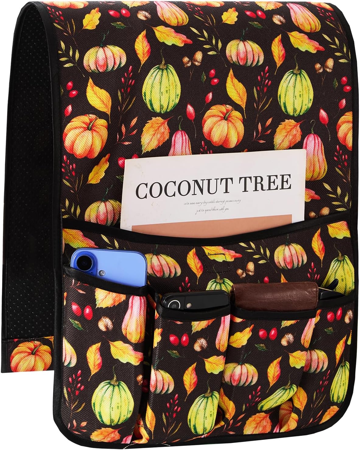Sofa Armrest Organizer Non-Slip Arm Chair Hanging Caddy Remote Control Holder for Magazine,Tablet, Phone, Books, Glasses (B-Black(19'')
