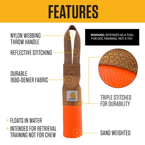 Carhartt Pet Training Tool, Dog Retrieving Bumper, Rugged Nylon Duck Canvas Training Bumper Designed for Retrieval Training, Hunter Orange, Small