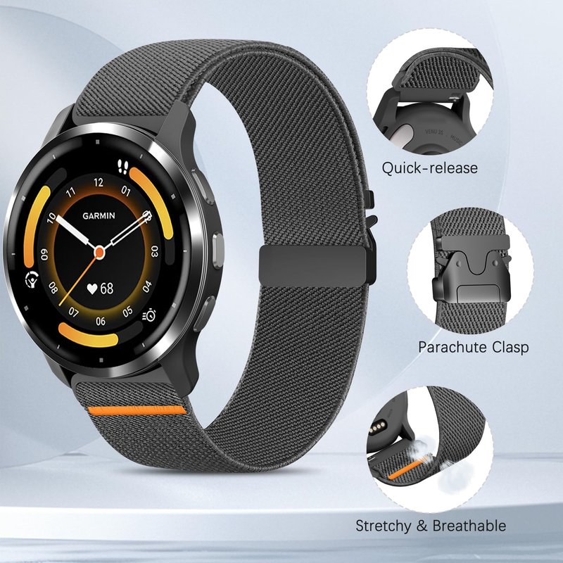 Sunnyson 18mm Stretchy Bands Compatible with Garmin Venu 3S/2S/Vivoactive 4S/Vivomove 3S, Parachute Elastic Soft Nylon Watch Band for Forerunner 255S/265S Women Men