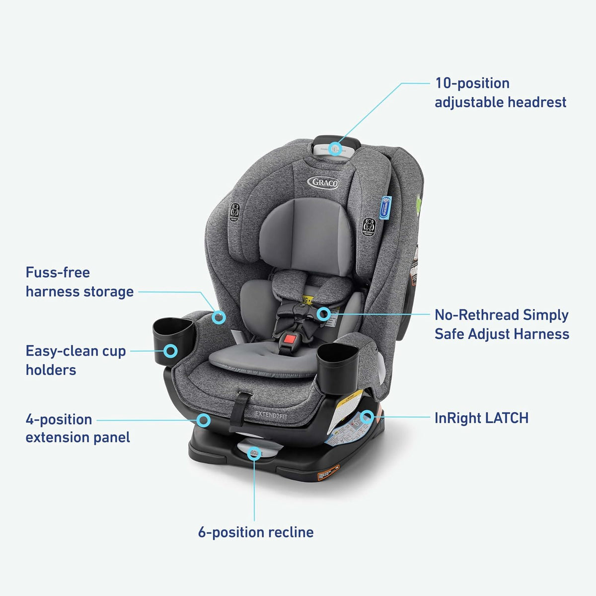 Graco Extend2Fit 3-in-1 Convertible Car Seat, 3 Modes – Rear Facing, Forward Facing Baby Car Seat and Highback Booster Seat, Adjustable Extension Panel for Extra Legroom, Cullen