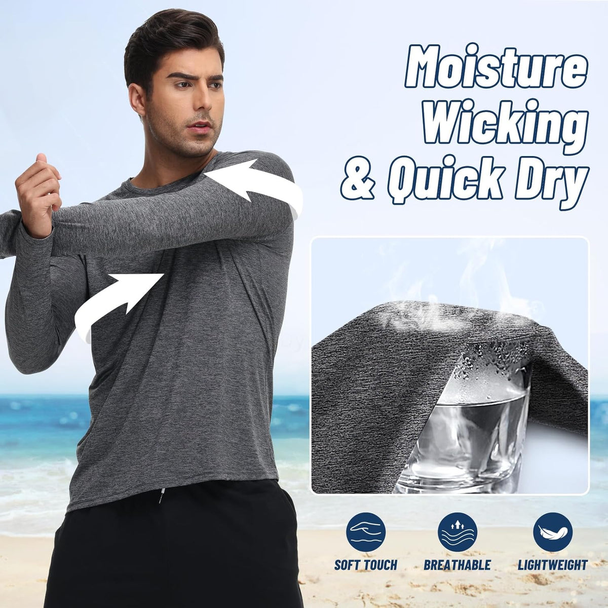 Skiennix Men's Long Sleeve Shirts - Quick Dry UV Protection T-Shirts for Fishing & Gym | 3 Pack