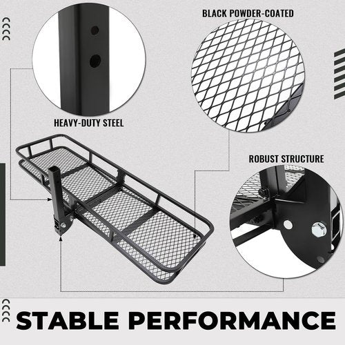 KUAFU Folding Hitch Mount Cargo Carrier - 60"x19.5"x5.5" Rear Luggage Basket for SUVs & Trucks | 550LBS Capacity