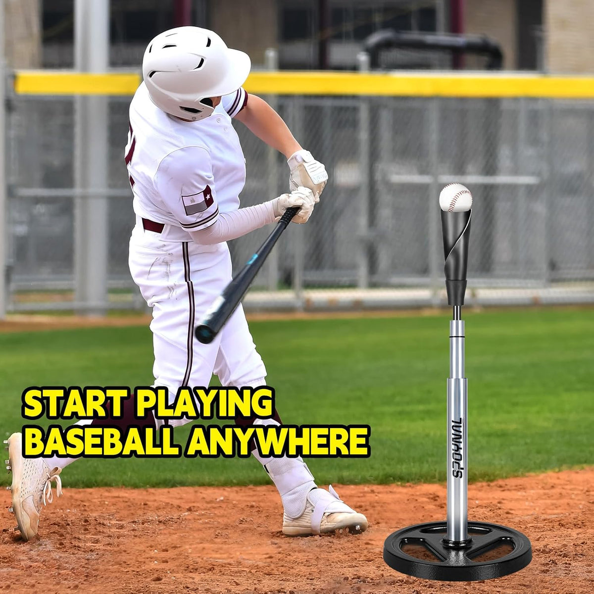 SPOYNAL Portable Batting Tee - Adjustable Height 24" to 46" | Durable Rubber Top for Baseball & Softball Training