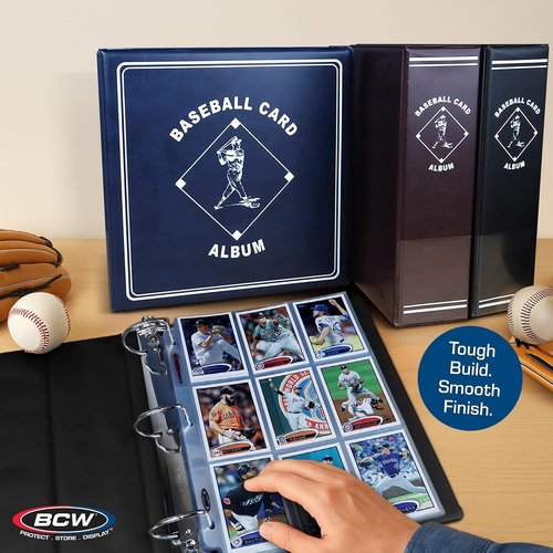 BCW Supplies Baseball Album - Premium 3" Black Binder for 90 Cards | Heavy-Duty D-Ring for Lasting Durability