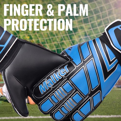 Malker Soccer Goalie Gloves - Fingersave & Double Wrist Protection | Strong Grip for Kids & Adults