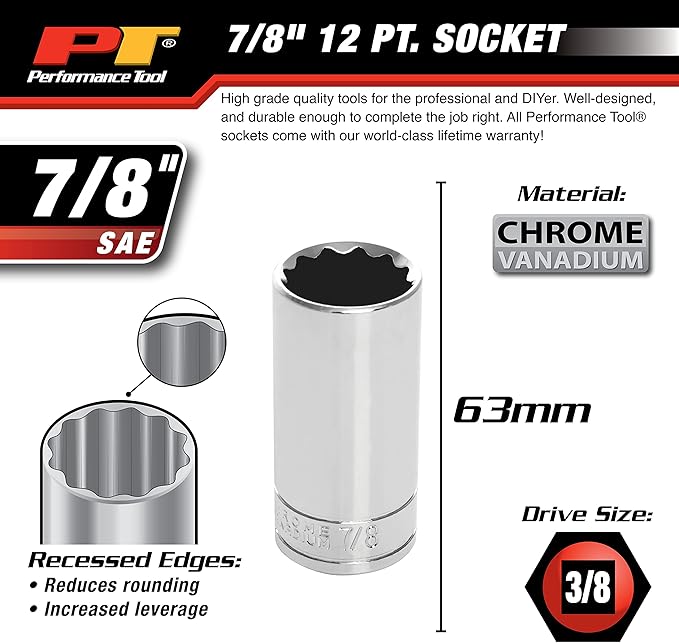 Performance Tool W38628 3/8-Inch ive 12-Point Socket, 7/8