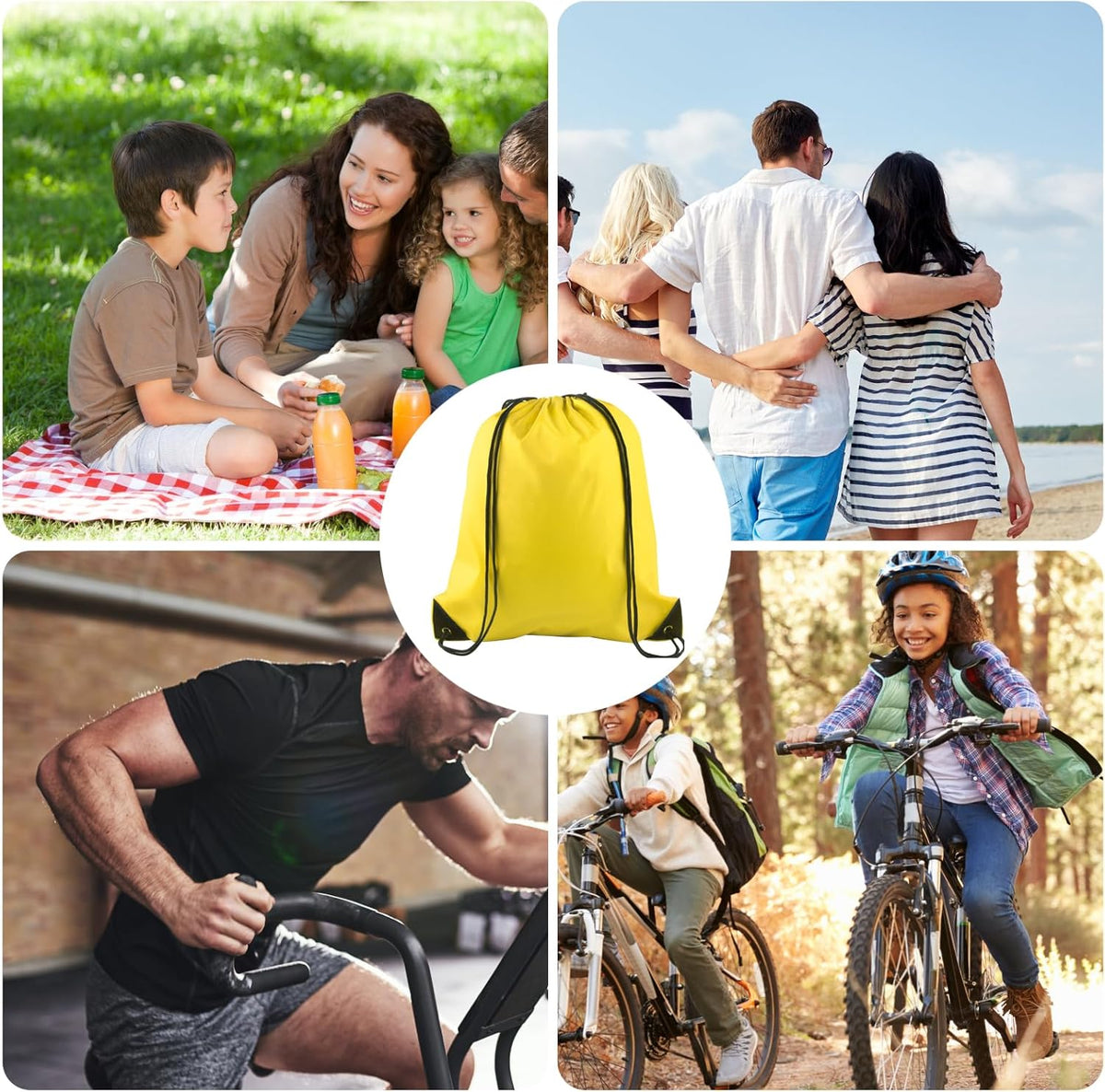 PLULON Drawstring Bags - 6 Pack Cinch Sacks for Gym, Yoga & Travel | Mixed Colors