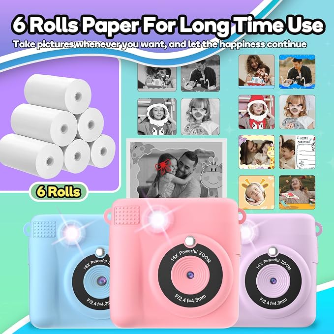 Printer Paper, 6 Rolls for Kids Instant Print Camera, HD Printing Thermal Print