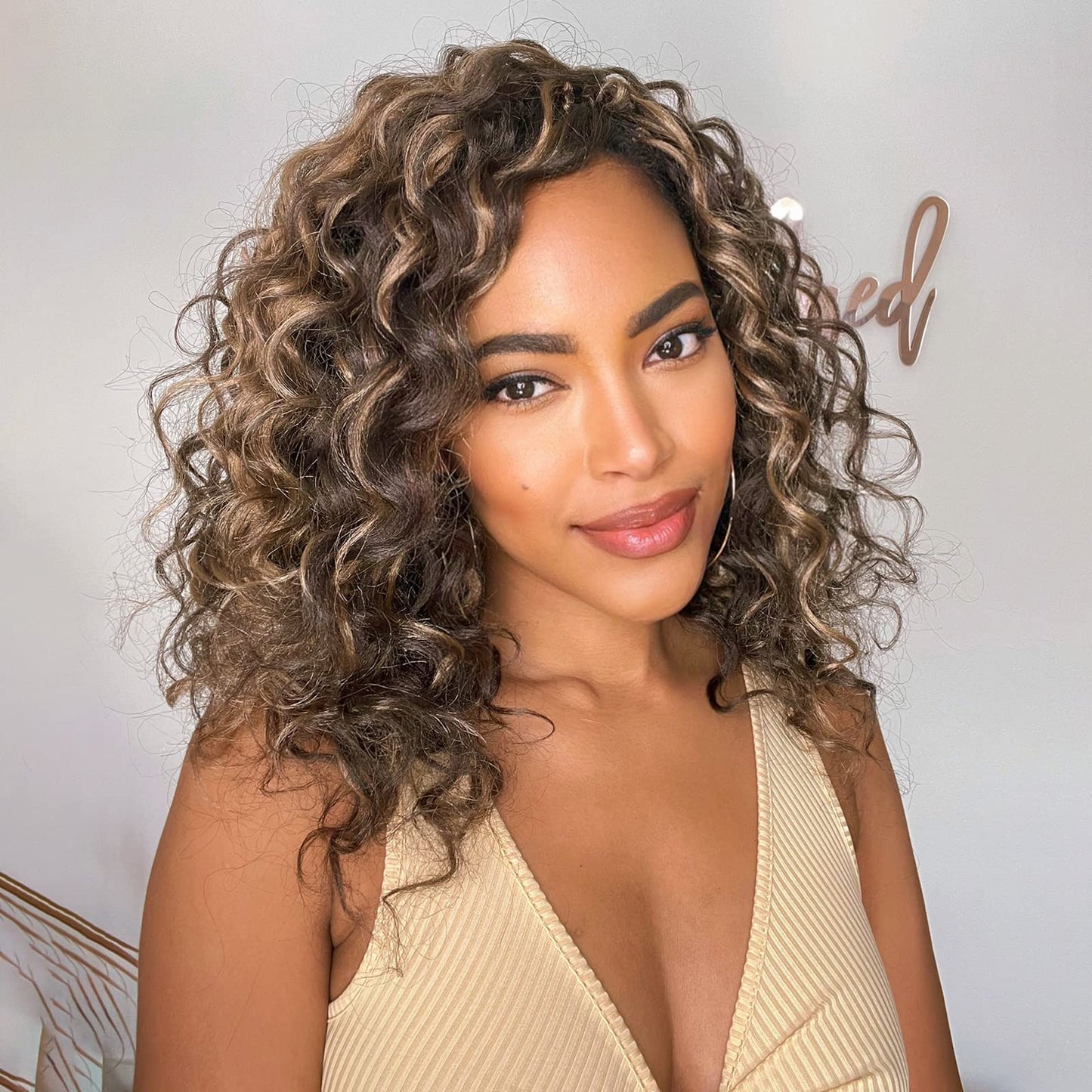 Toyotree Ocean Wave Crochet Hair - 9 Inch 8 Packs Blonde Highlight Short Curly Deep Wave Crochet Hair, Synthetic Ocean Wave Brai