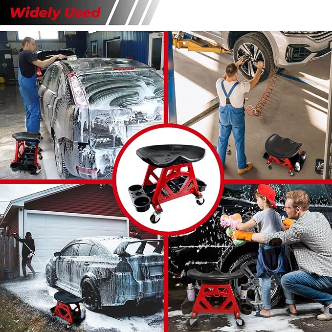 Durable Mechanic Stool Chair with Wheels, Heavy Duty Garage Shop Stool On Wheels, Rolling Stool Car Detailing Creeper Seat with Tool Tray for Workshop, Auto Repair Shop and Home