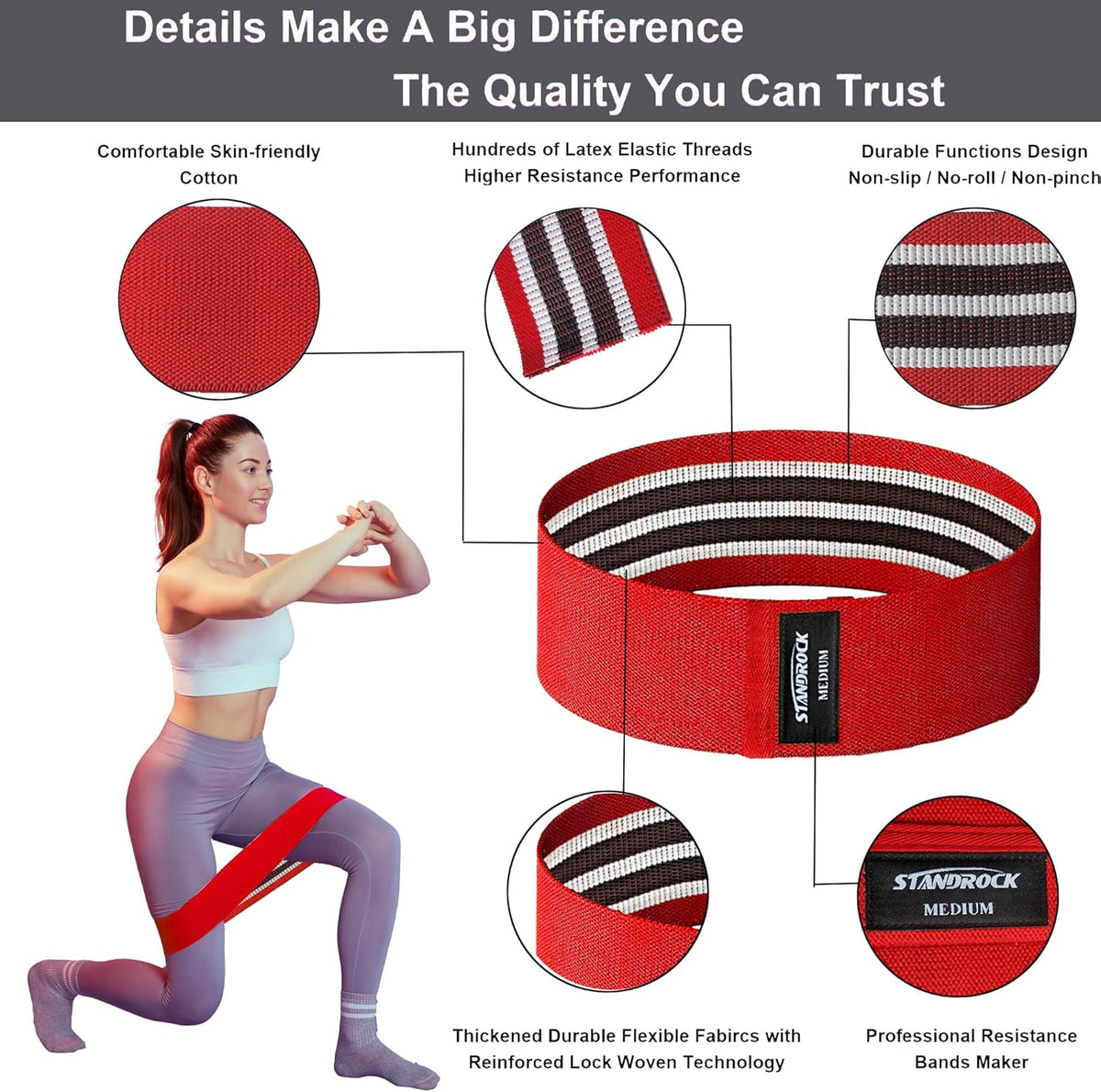 Standrock Fabric Resistance Bands - 3 & 4 Levels Booty Bands for Men & Women | Durable Elastic Workout Bands