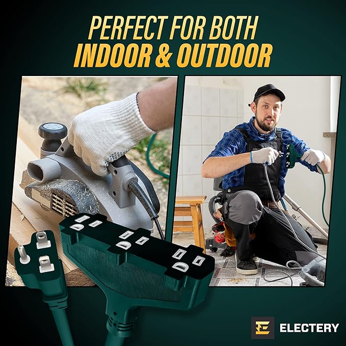 Extension Cord Outdoor Multiple Plugs - 20 Ft Green Extension Outdoor Power Strip, 16/3 SJTW Waterproof Power Cable Indoor/Outdoor Multi Plug Outlet, ETL Listed