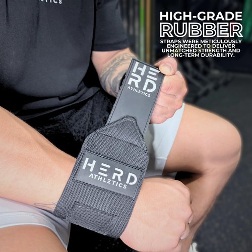 Herd Athletics Weightlifting Wrist Wraps – 12" & 18" Adjustable Support with Thumb Loop – Medium Stiffness for Powerlifting, Olympic Lifting, Functional Fitness, Bodybuilding (Black/White, 12")