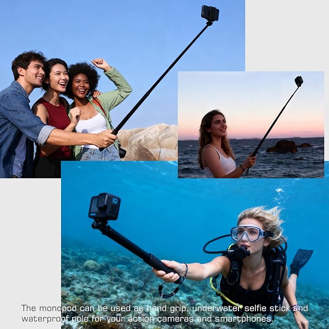 GEPULY Waterproof Selfie Stick for GoPro/DJI/Insta360/AKASO Action Cameras |