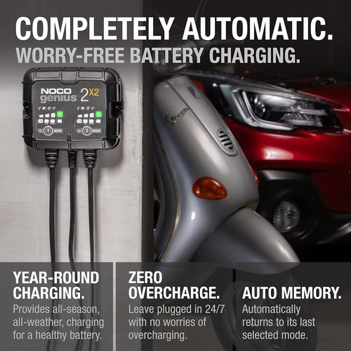 NOCO GENIUS2X2 Smart Battery Charger - 4A 2-Bank Automatic Maintainer for 6V/12V Lead-Acid & Lithium